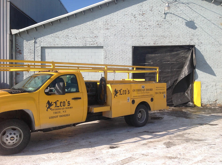 Commercial overhead door job in progress